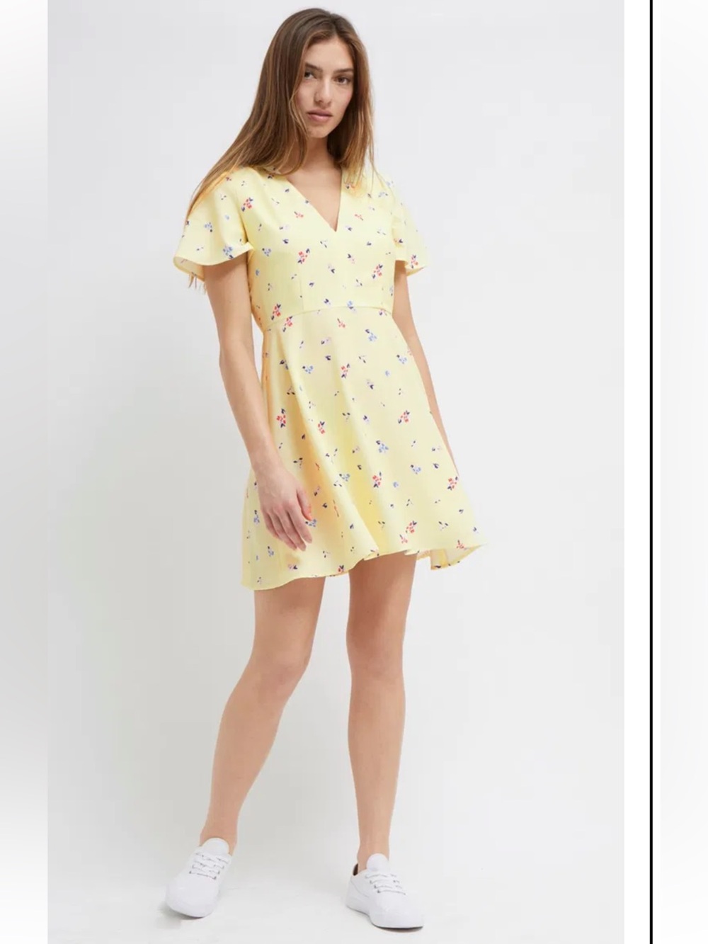 French Connection Yellow Floral Flutter Sleeve Skater Dress - Size US 6 - Picture 16 of 16